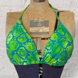 Op Blue Green Snake Print String Bikini Triangle Bathing Suit Top